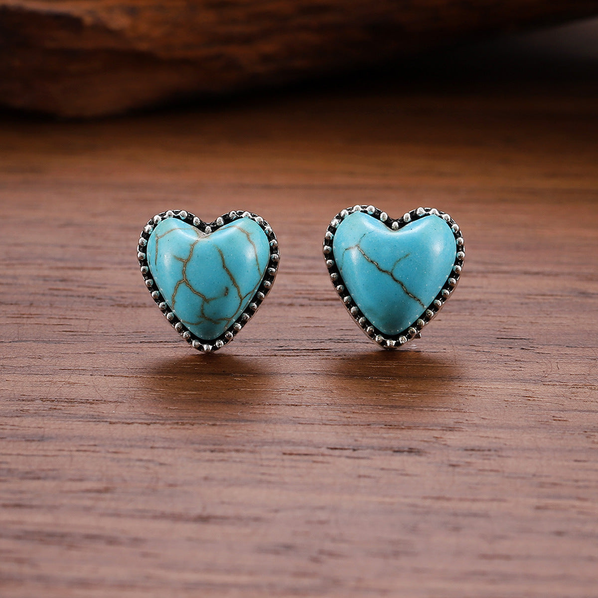 Wholesale Western wind turquoise heart-shaped earrings